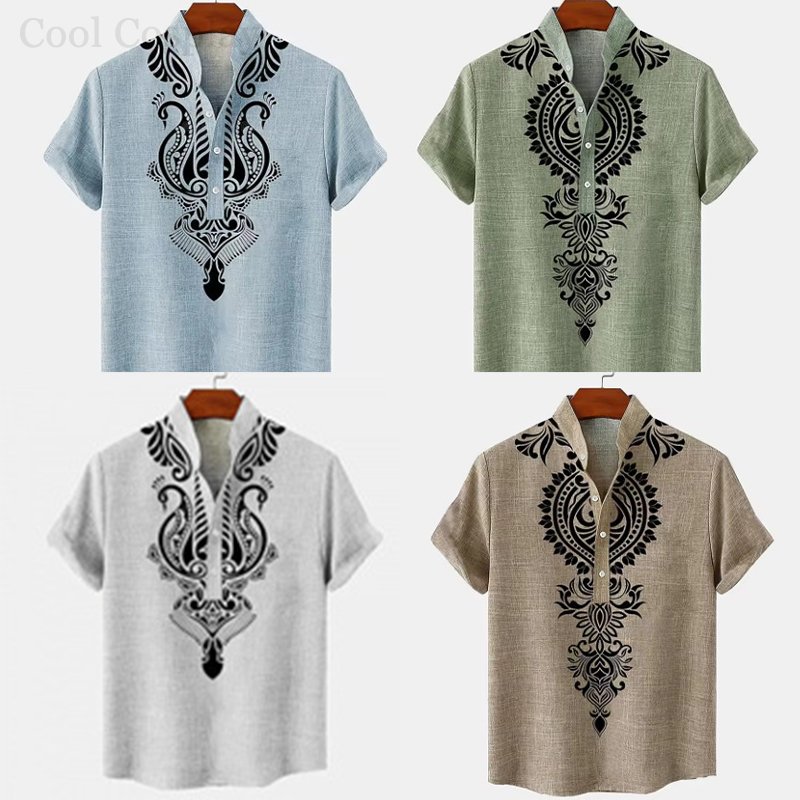 Male Retro Tops Henley Shirt M - огляд і ціна Ethnic Fashion Men